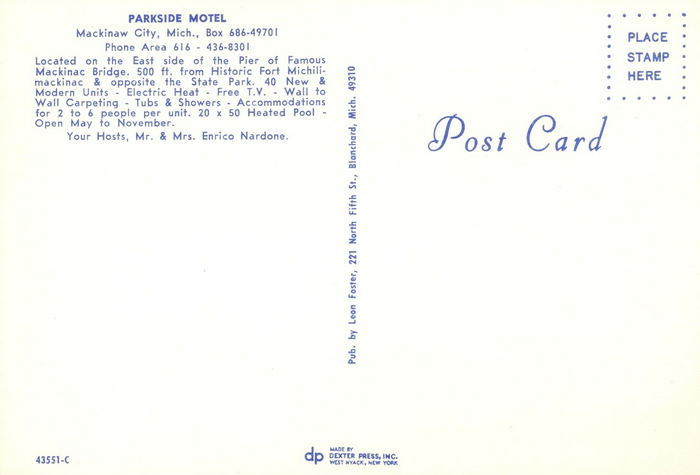 Parkside Inn (Parkside Motel) - Vintage Postcard